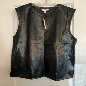 Anthropologie Porridge Top Womens XL Black Shine Glam Muscle Tee